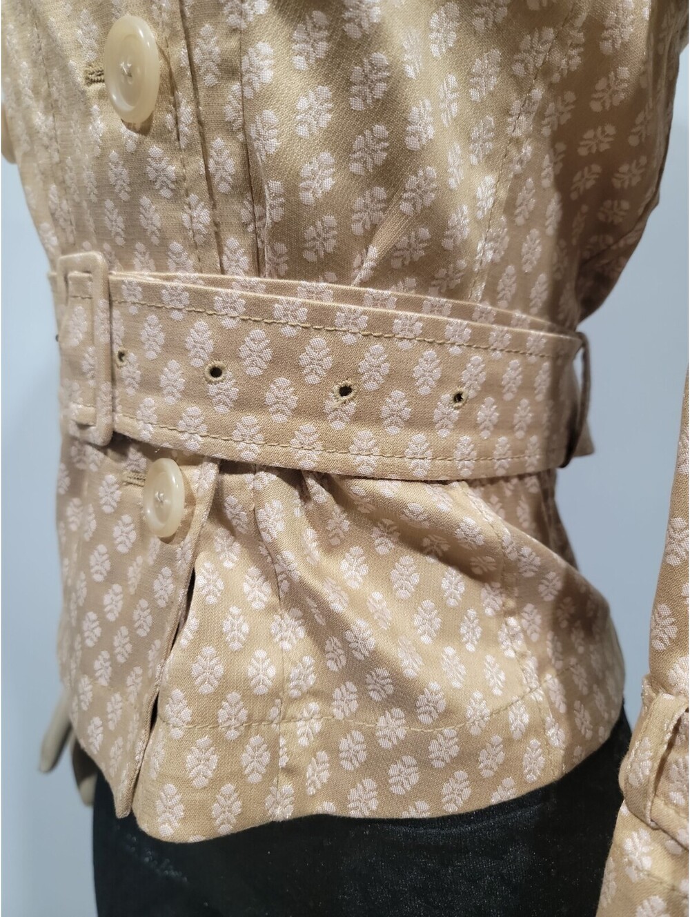 PIAZZA SEMPIONE Jacket Women US 4 IT 40 Beige Floral Belted Made in Italy NEW#CC - Picture 13 of 16